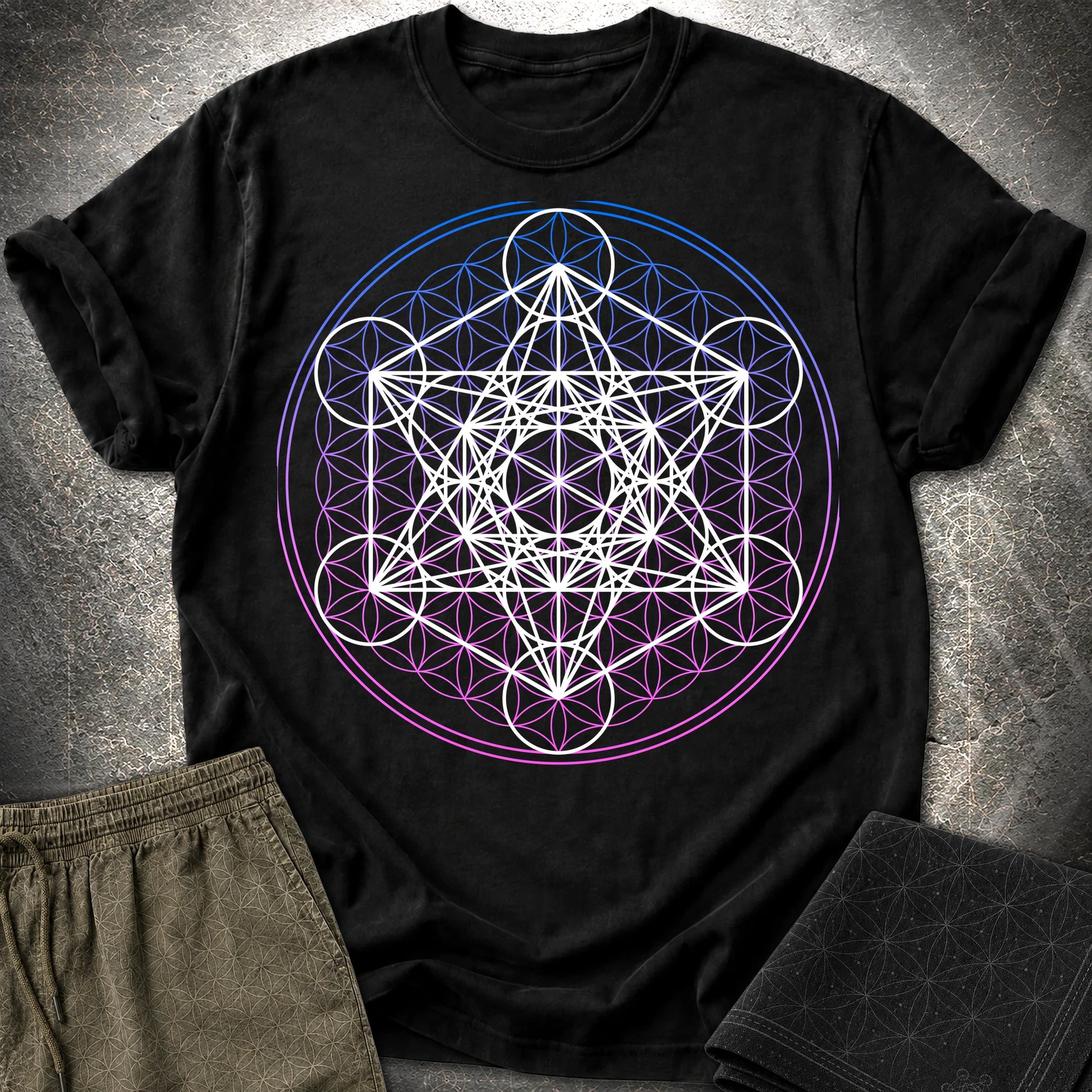 White Metatron Gradient Flower T-Shirt - White Metatron Gradient Flower T-Shirt - Black