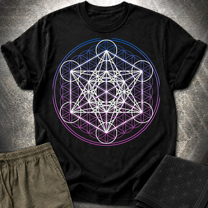 White Metatron Gradient Flower T-Shirt - White Metatron Gradient Flower T-Shirt - Black