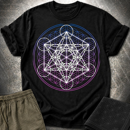 White Metatron Gradient Flower T-Shirt - White Metatron Gradient Flower T-Shirt - Black
