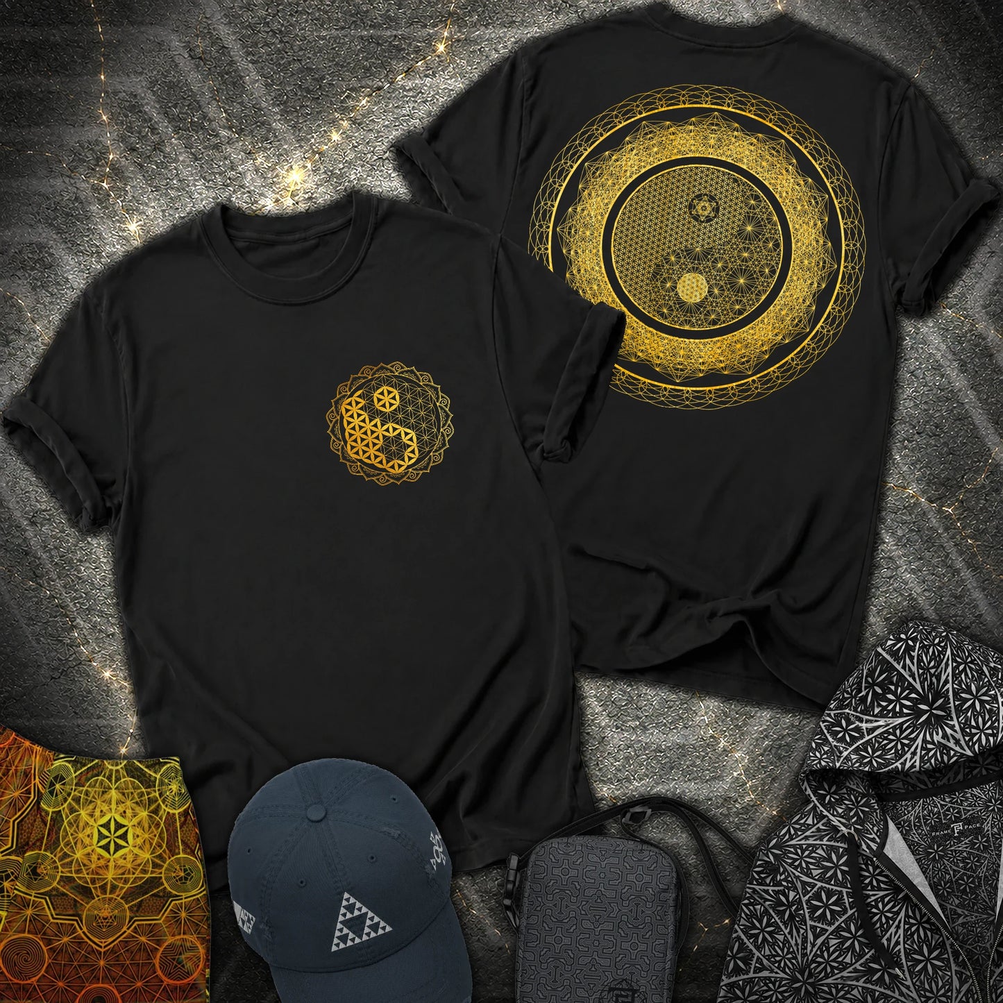 Yin Yang Sacred Geometry 2 Sided T-Shirt - Yin Yang Sacred Geometry 2 Sided T-Shirt - Black