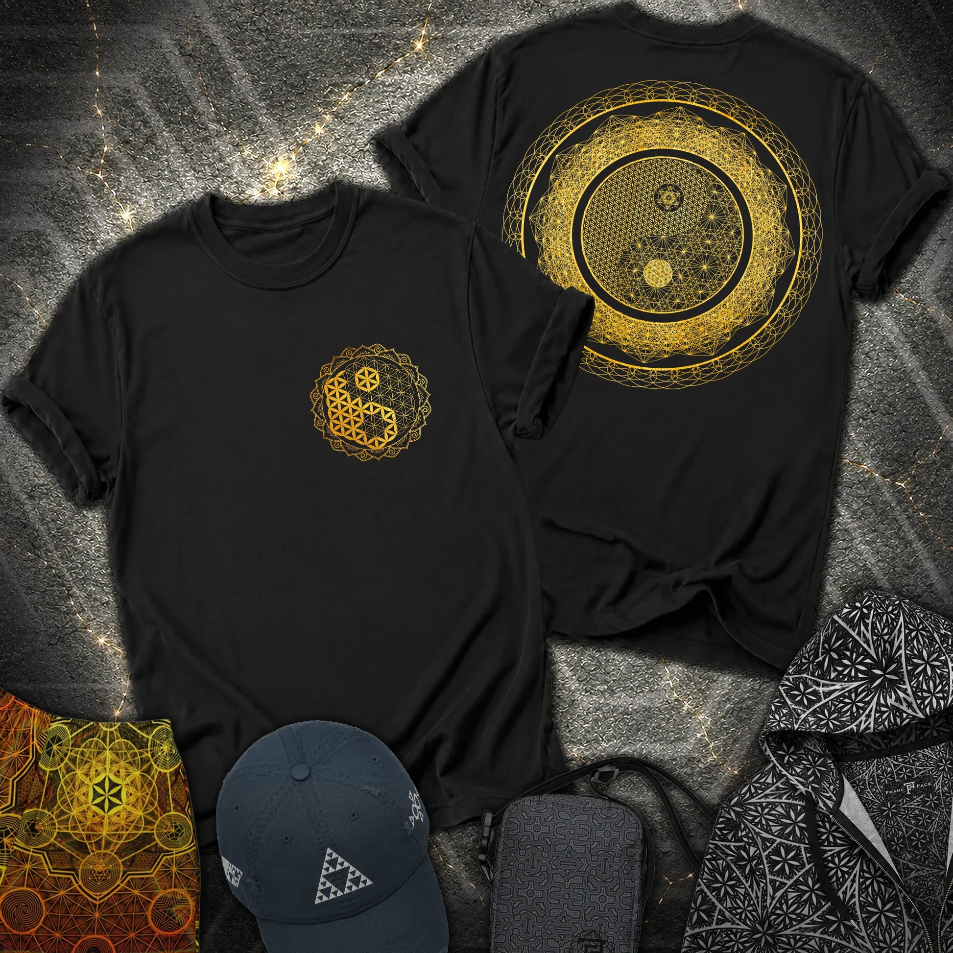 Yin Yang Sacred Geometry 2 Sided T-Shirt - Yin Yang Sacred Geometry 2 Sided T-Shirt - Black
