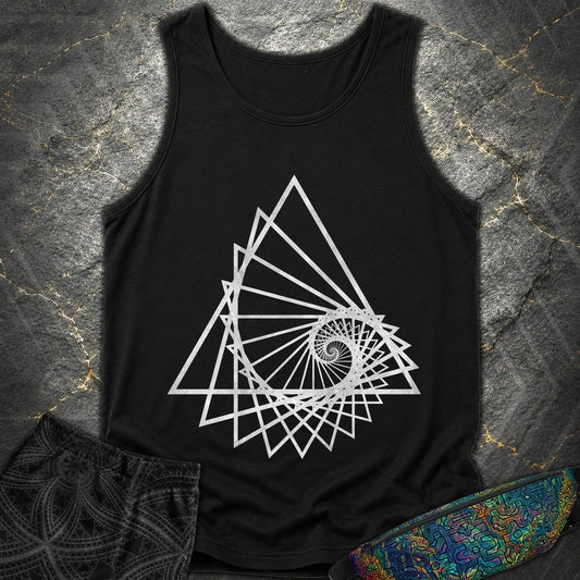 Spiralling Triangle Geometric T-Shirt - Spiralling Triangle Geometric Comfort Tank Top - Black