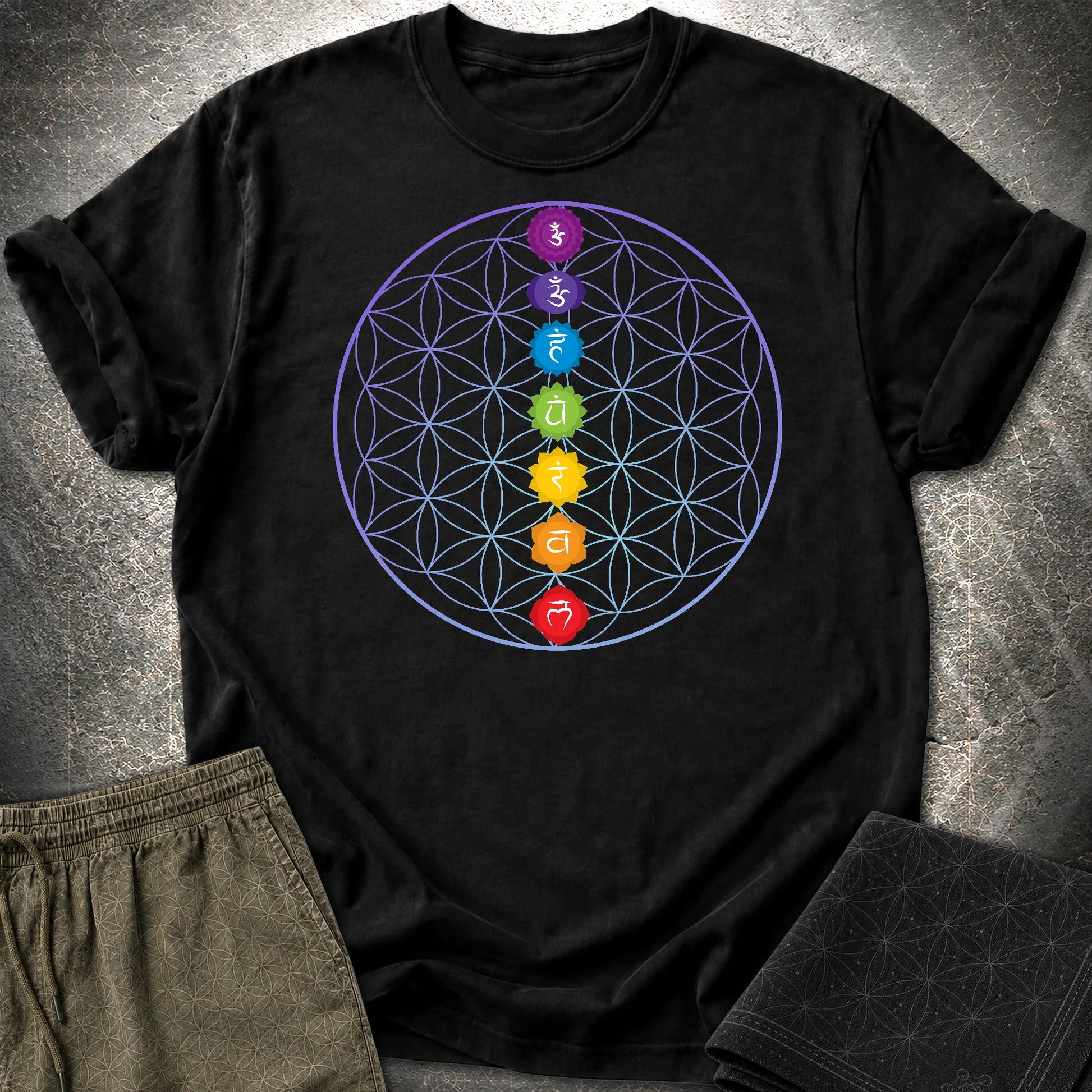 Chakras Flower Of Life T-Shirt - Chakras Flower Of Life T-Shirt - Black