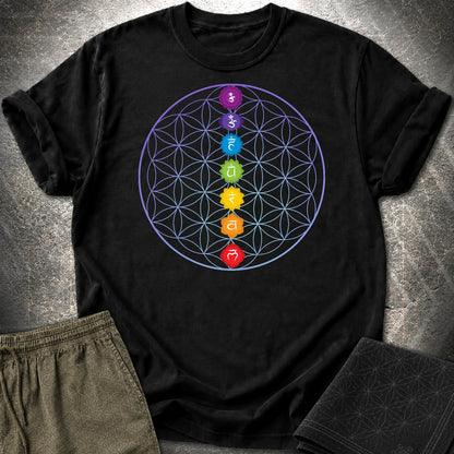 Chakras Flower Of Life T-Shirt - Chakras Flower Of Life T-Shirt - Black