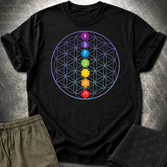 Chakras Flower Of Life T-Shirt - Chakras Flower Of Life T-Shirt - Black