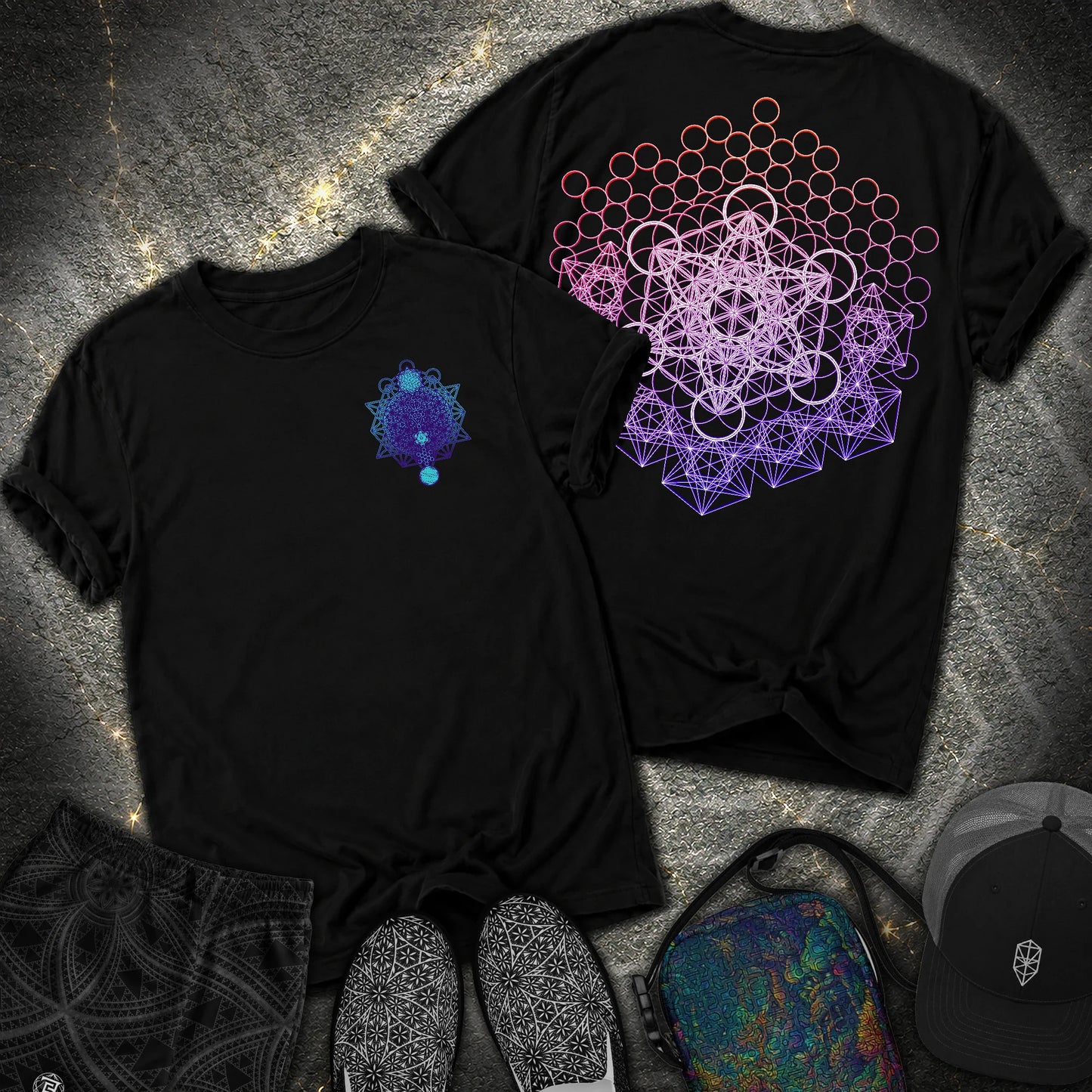 Metatron And Flower Connection 2 Sided Comfort T-Shirt - Metatron And Flower Connection Comfort 2 Sided T-Shirt - Black