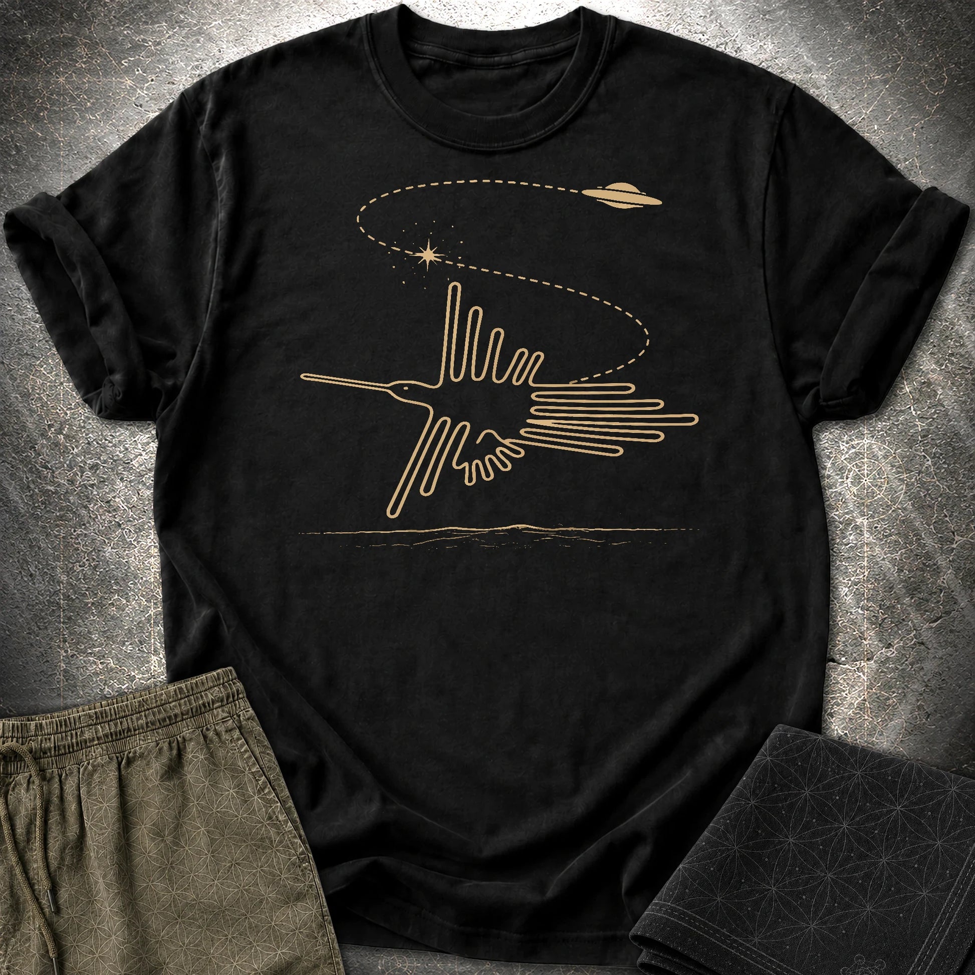 Geoglif Ptaka I Latający Spodek - Geoglif Ptaka I Latający Spodek T-Shirt - Black