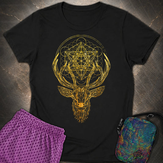 Metatron's Cube Deer T-Shirt - Metatron's Cube Deer Womens T-Shirt - Black
