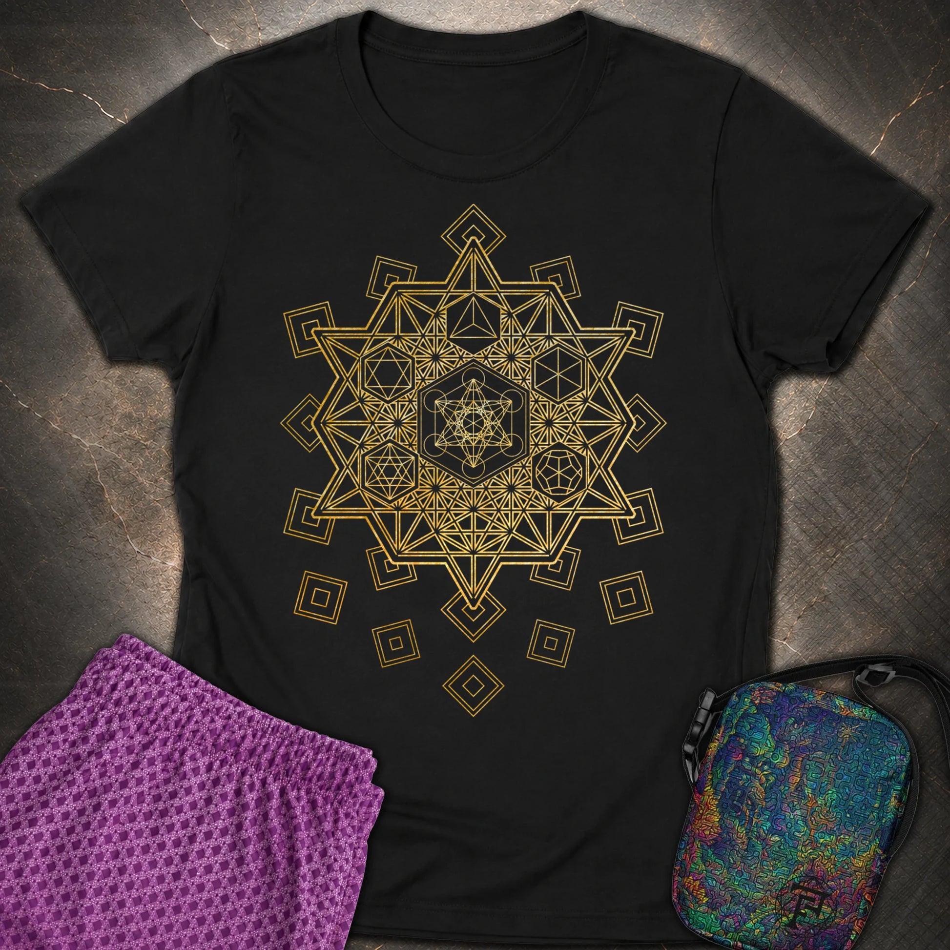 Metatron and Platonic Solids T-Shirt - Metatron and Platonic Solids Womens T-Shirt - Black