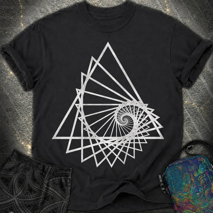 Spiralling Triangle Geometric T-Shirt - Spiralling Triangle Geometric Comfort T-Shirt - Black