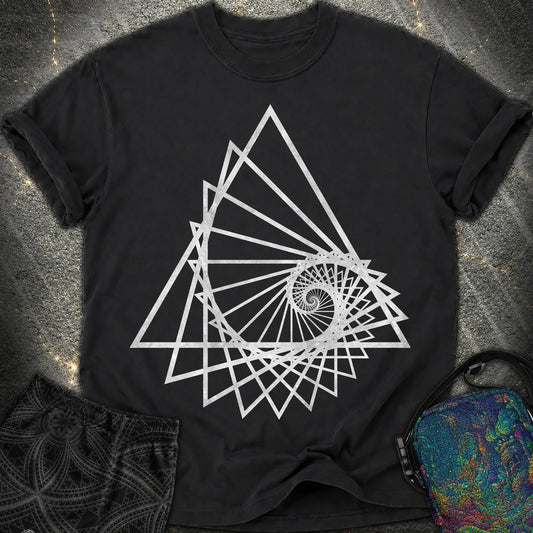 Spiralling Triangle Geometric T-Shirt - Spiralling Triangle Geometric Comfort T-Shirt - Black