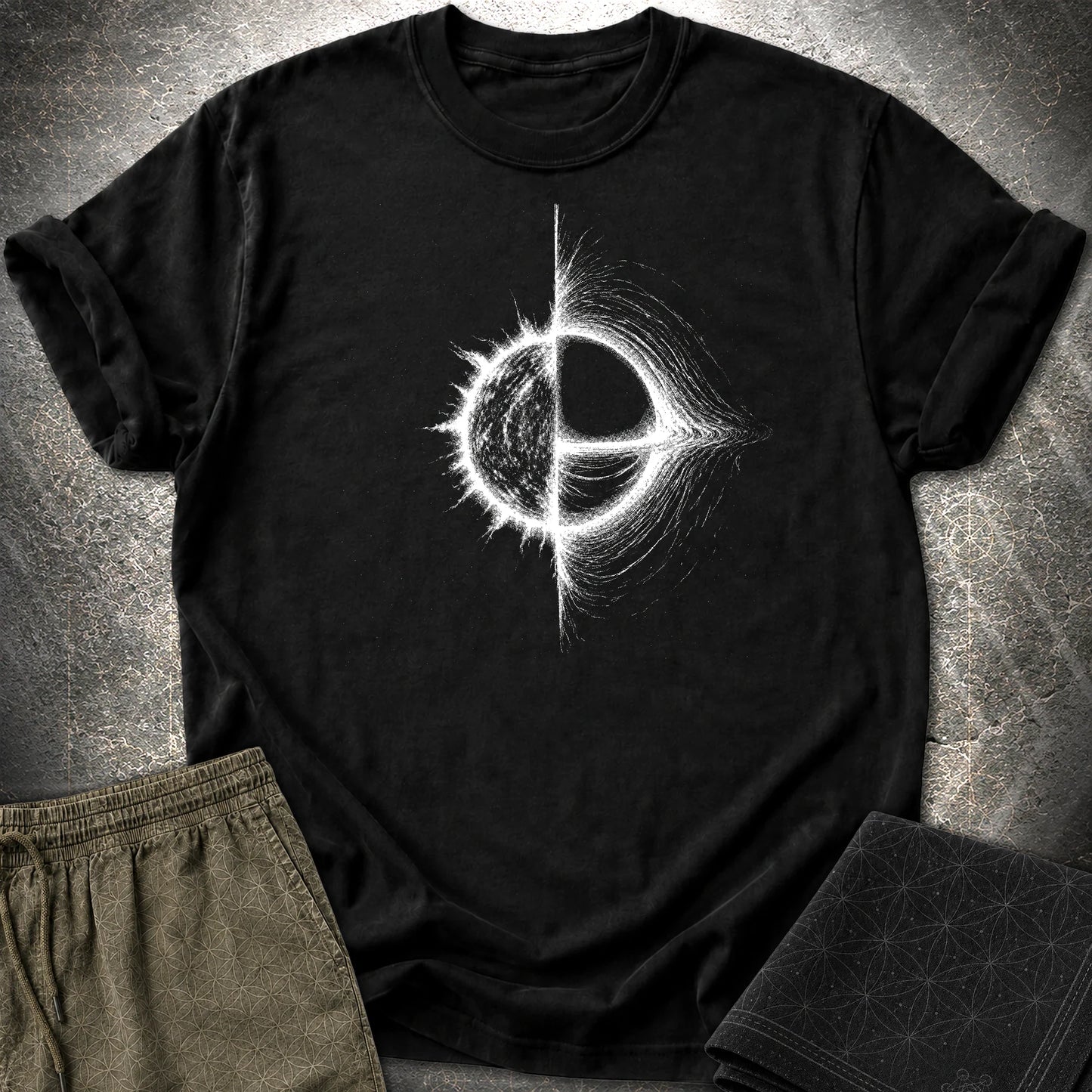 Cosmic Duality T-Shirt, Star and Black Hole Shirt, Space Symbol Graphic Tee - Cosmic Duality T-Shirt, Star and Black Hole Shirt, Space Symbol Graphic Tee - Black