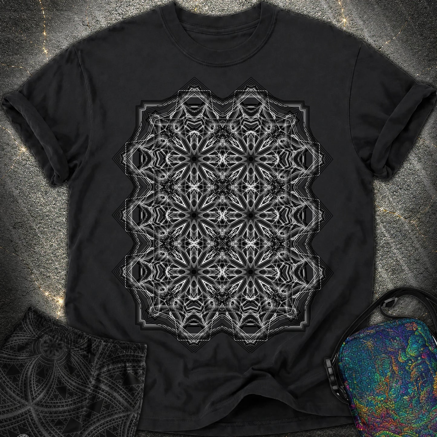 Monochrome Geometric Nexus - Monochrome Geometric Nexus Comfort T-Shirt - Black