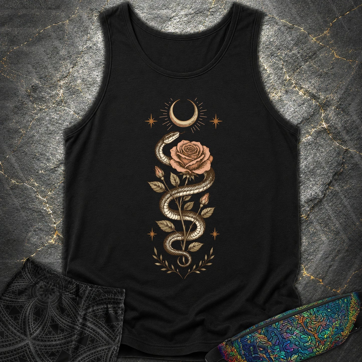 Snake Rose Moon - Snake Rose Moon Comfort Tank Top - Black