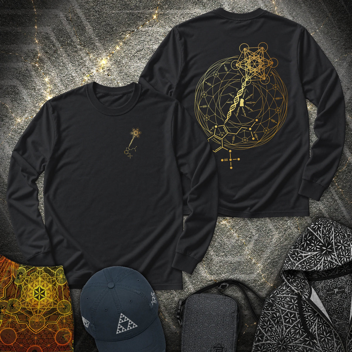 Psilocybin Key To Universe 2 Sided Long Sleeve Shirt showing front and back artwork
