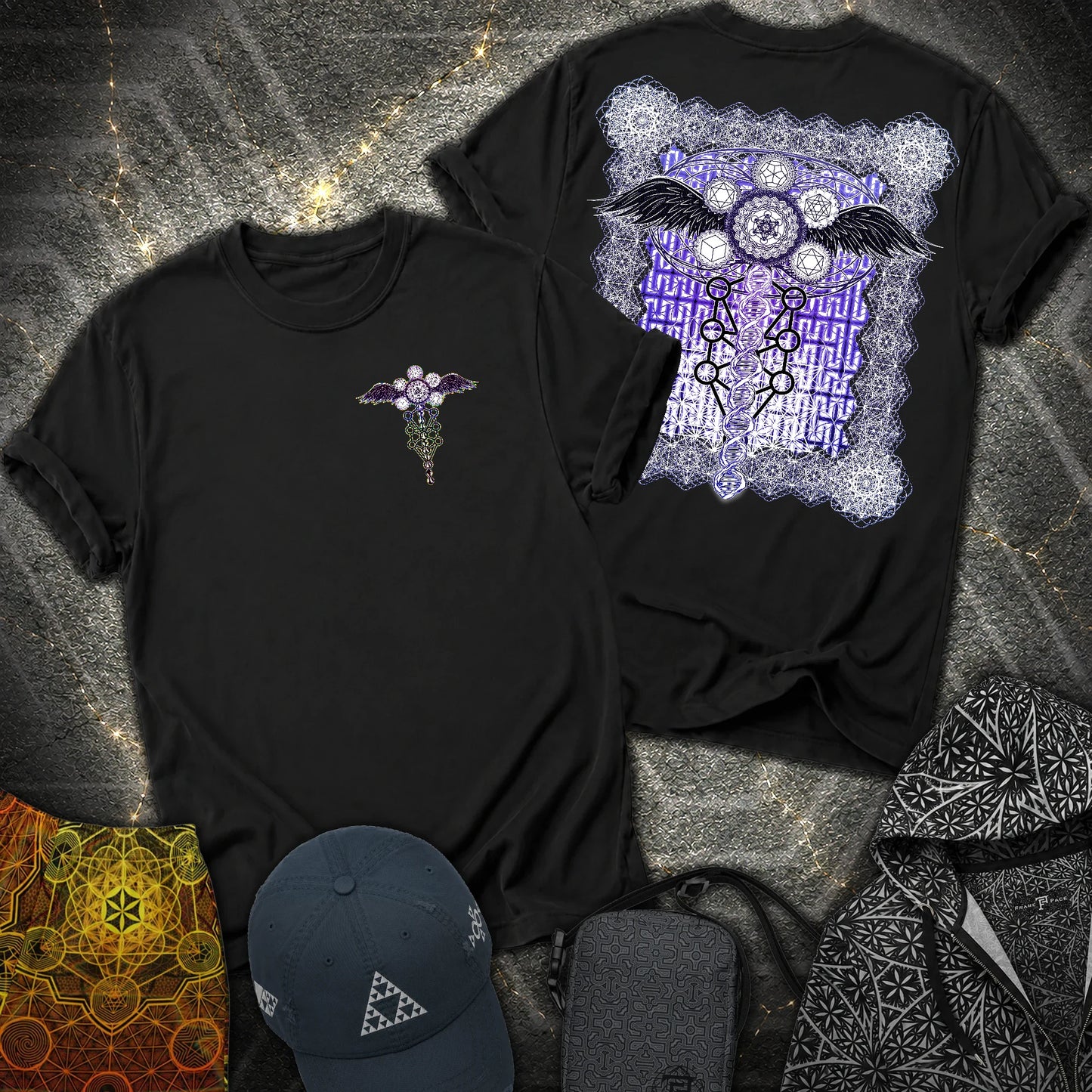 Winged Metatron DNA 2 Sided T-Shirt - Winged Metatron DNA 2 Sided T-Shirt - Black