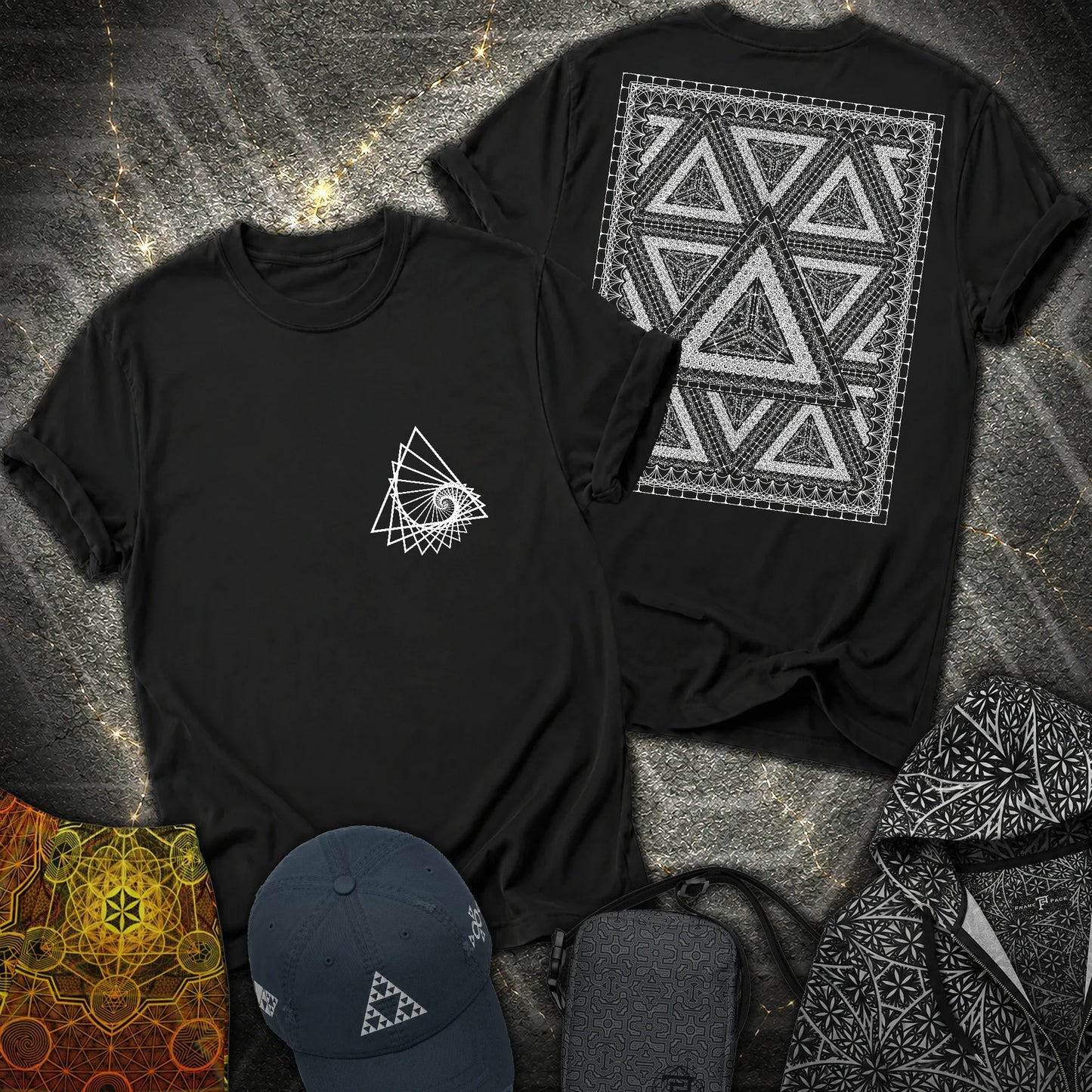 Organic Triangle Spiral Triangle 2 Sided T-Shirt - Organic Triangle Spiral Triangle 2 Sided T-Shirt - Black