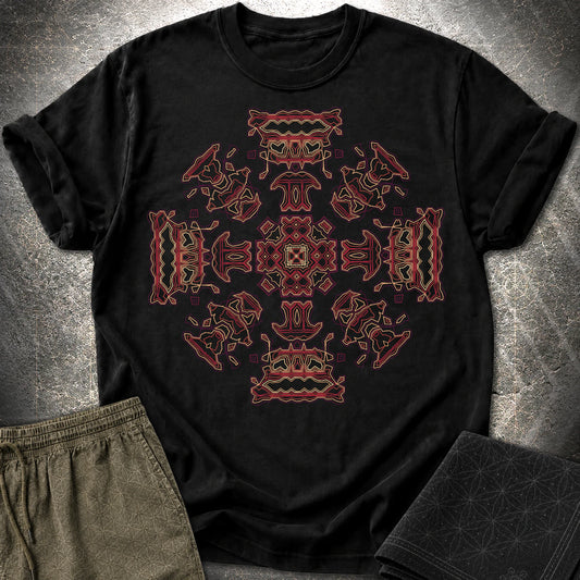Shamanic Faces Geometric T-Shirt - Shamanic Faces Geometric T-Shirt - Black