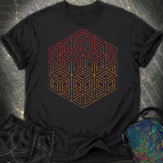 3D Wireframe Cube Comfort T-Shirt - 3D Wireframe Cube Comfort T-Shirt - Black