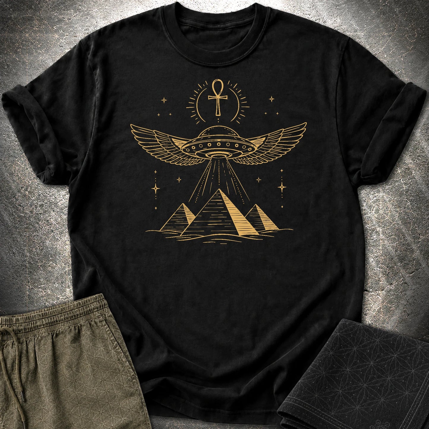 Winged Starship Over the Pyramids - Winged Starship Over the Pyramids T-Shirt - Black