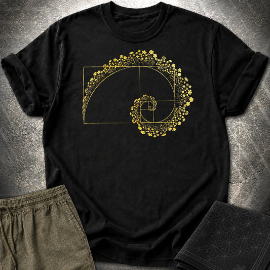 Golden Ratio Flower Spiral T-Shirt, Fibonacci Sacred Geometry Shirt, Botanical Math Graphic Tee - Golden Ratio Flower Spiral T-Shirt, Fibonacci Sacred Geometry Shirt, Botanical Math Graphic Tee - Black