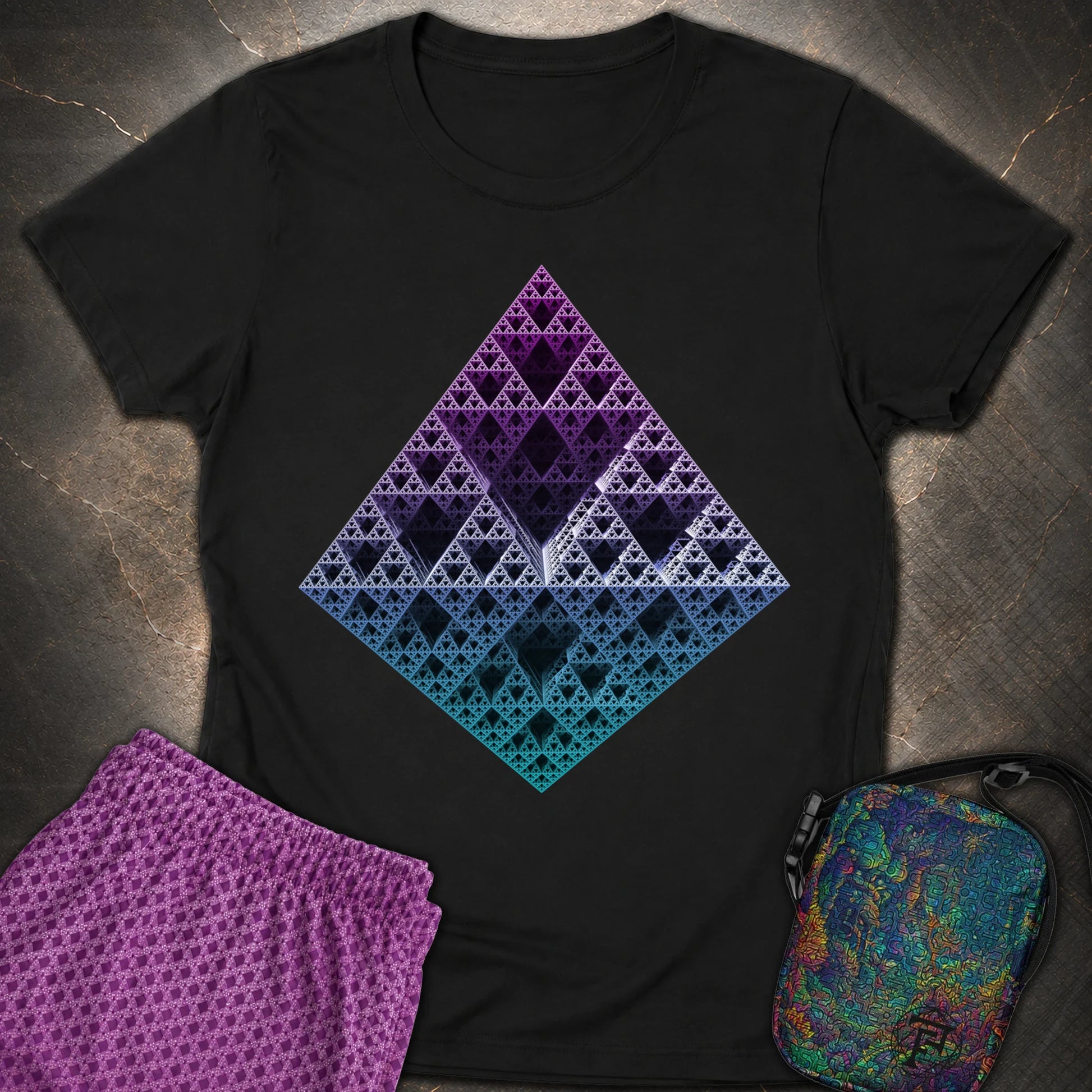 Sierpinski 3D Fractal T-Shirt - Sierpinski 3D Fractal Womens T-Shirt - Black