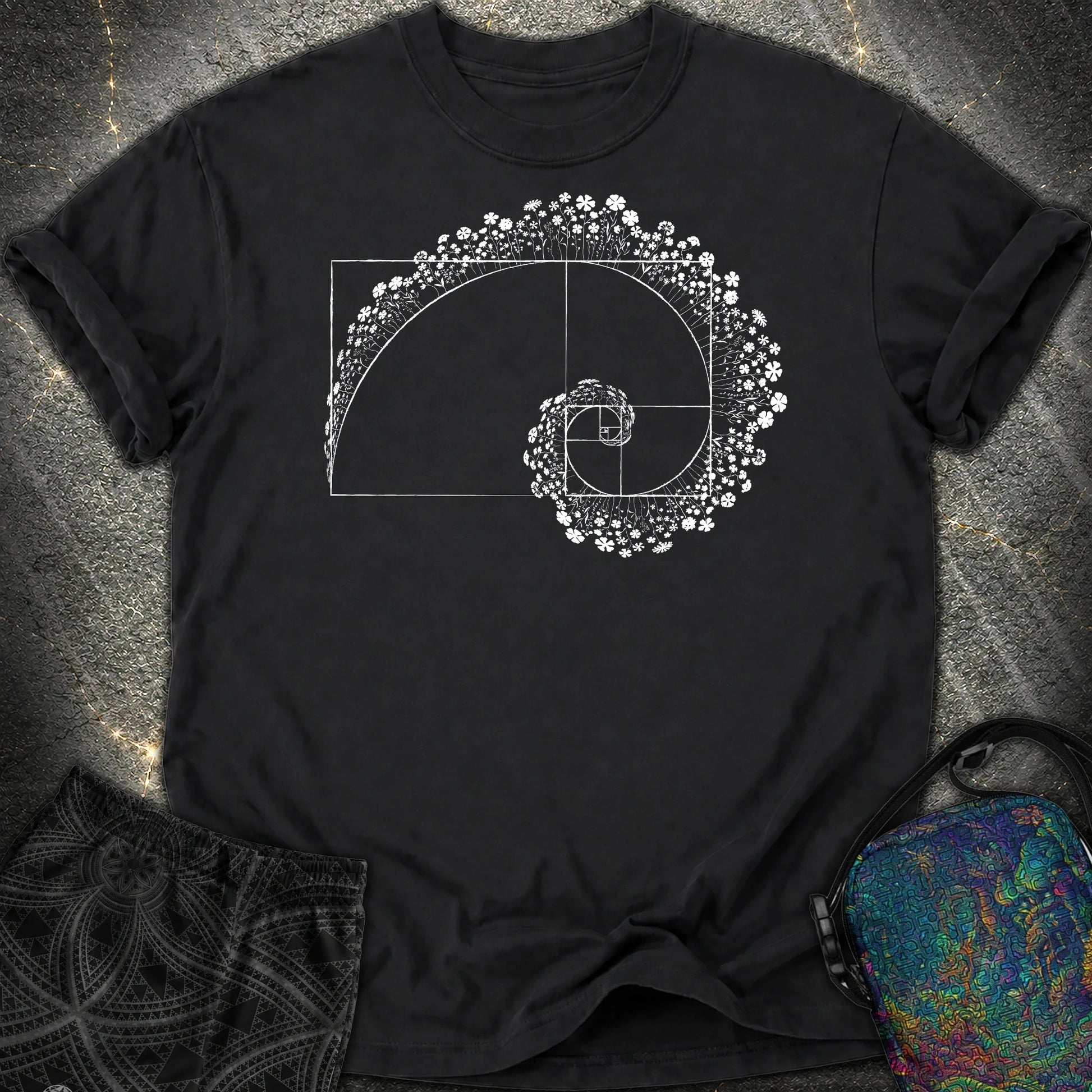 Golden Ratio Flower Spiral Comfort T-Shirt - Golden Ratio Flower Spiral Comfort T-Shirt - Black