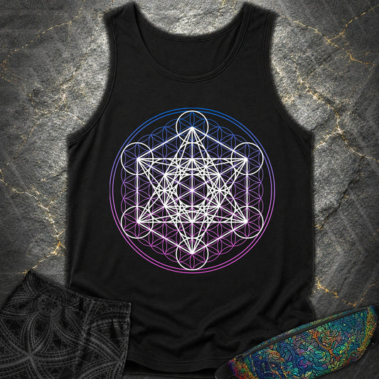 White Metatron Gradient Flower T-Shirt - White Metatron Gradient Flower Comfort Tank Top - Black