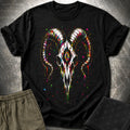 Psychedelic Ram Skull T-Shirt, Colorful Occult Skull Shirt, Trippy Gothic Festival Graphic Tee