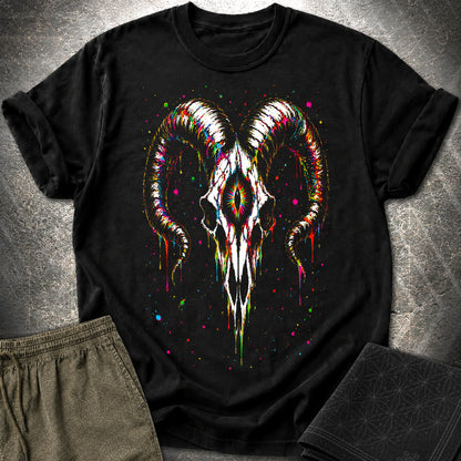 Psychedelic Ram Skull T-Shirt, Colorful Occult Skull Shirt, Trippy Gothic Festival Graphic Tee - Psychedelic Ram Skull T-Shirt, Colorful Occult Skull Shirt, Trippy Gothic Festival Graphic Tee - Black