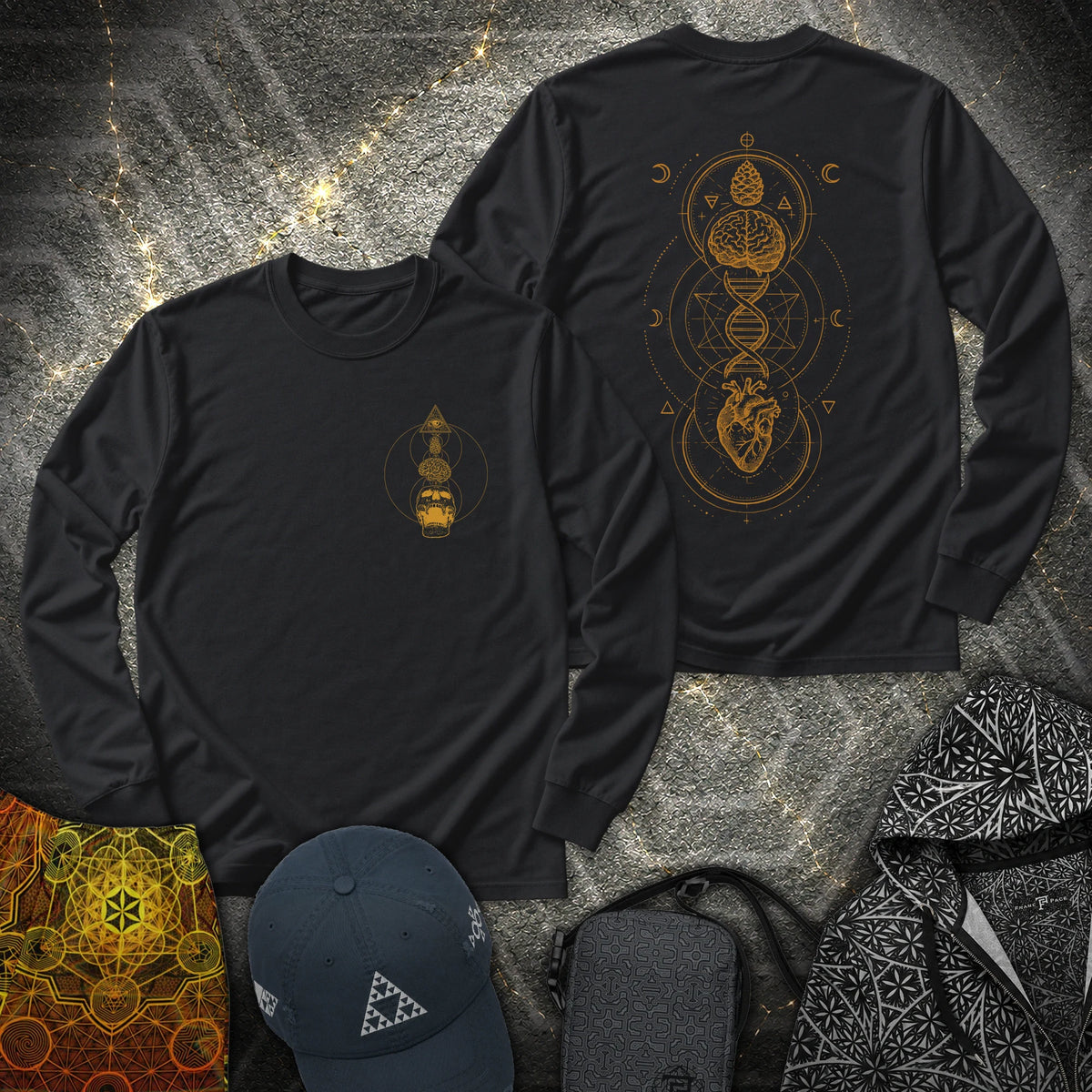 Tools Of The Trade Brain-Heart Coherence 2 Sided Long Sleeve Shirt showing front and back artwork