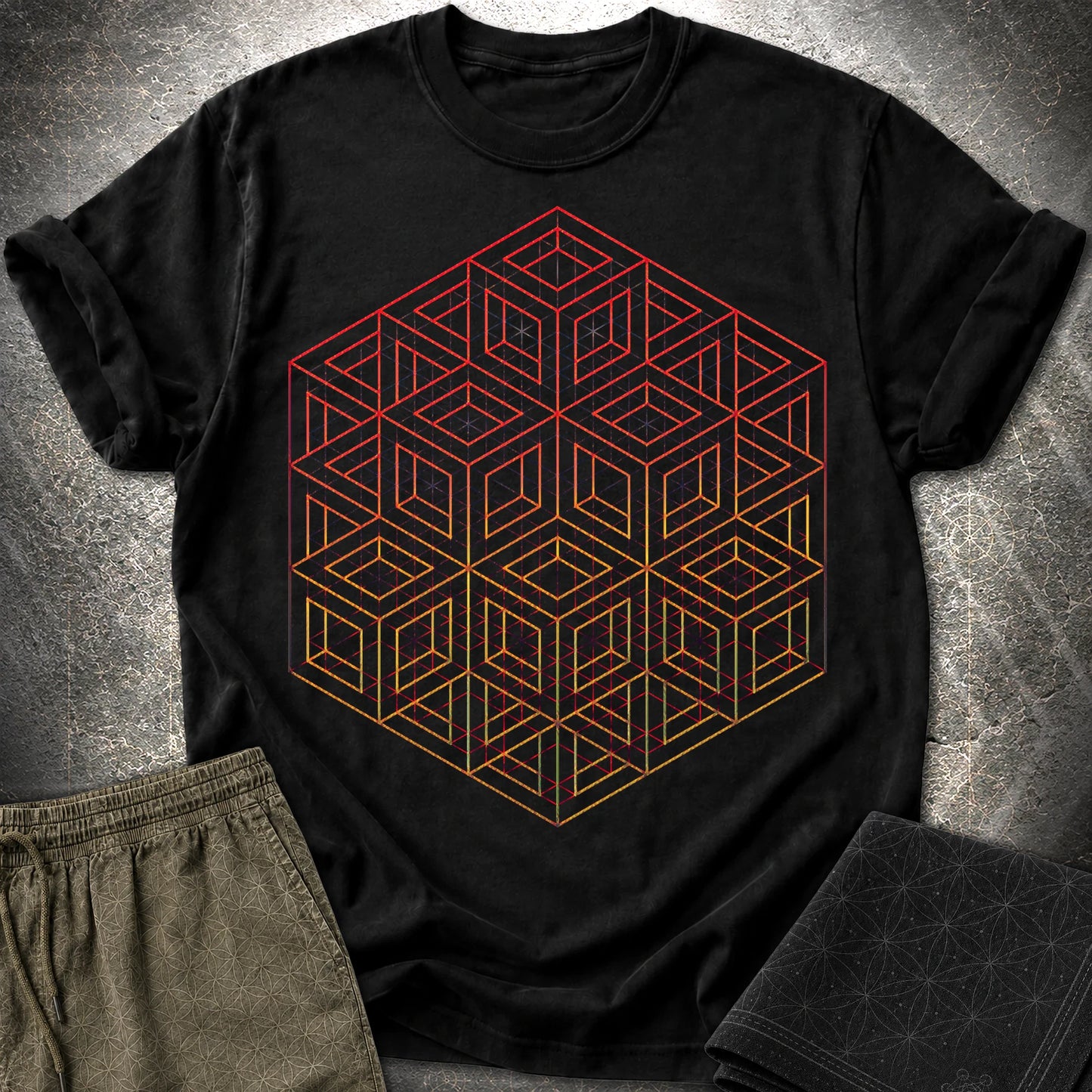 3D Wireframe Cube T-Shirt - 3D Wireframe Cube T-Shirt - Black