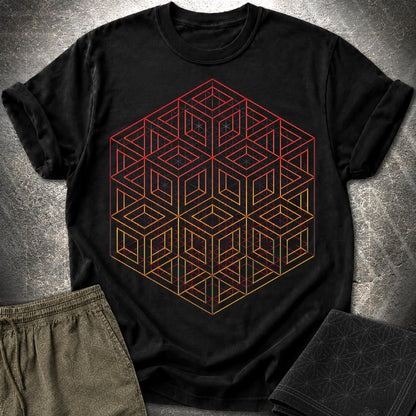 3D Wireframe Cube T-Shirt - 3D Wireframe Cube T-Shirt - Black
