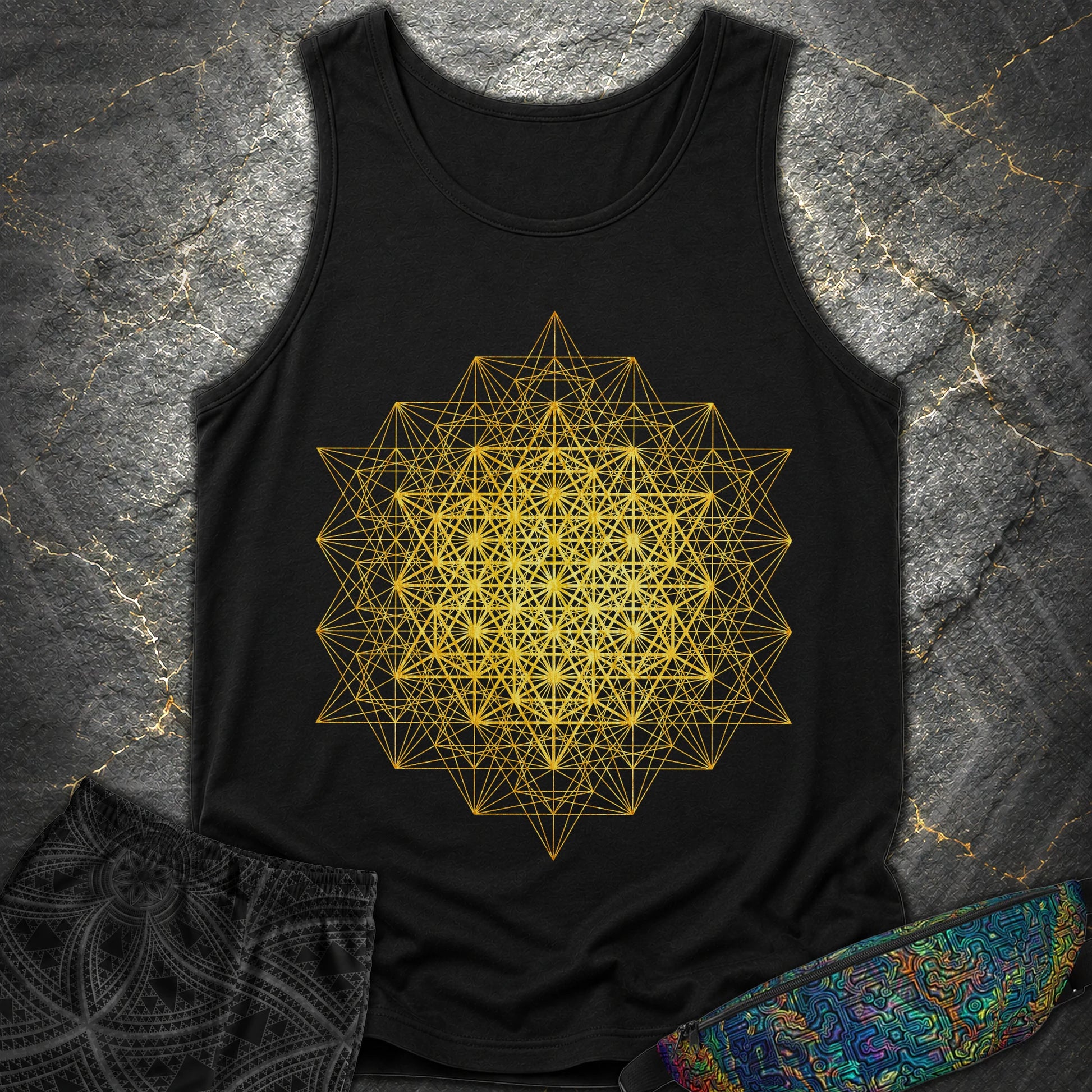 64 Tetrahedron Metatron Grid - 64 Tetrahedron Metatron Grid Comfort Tank Top - Black