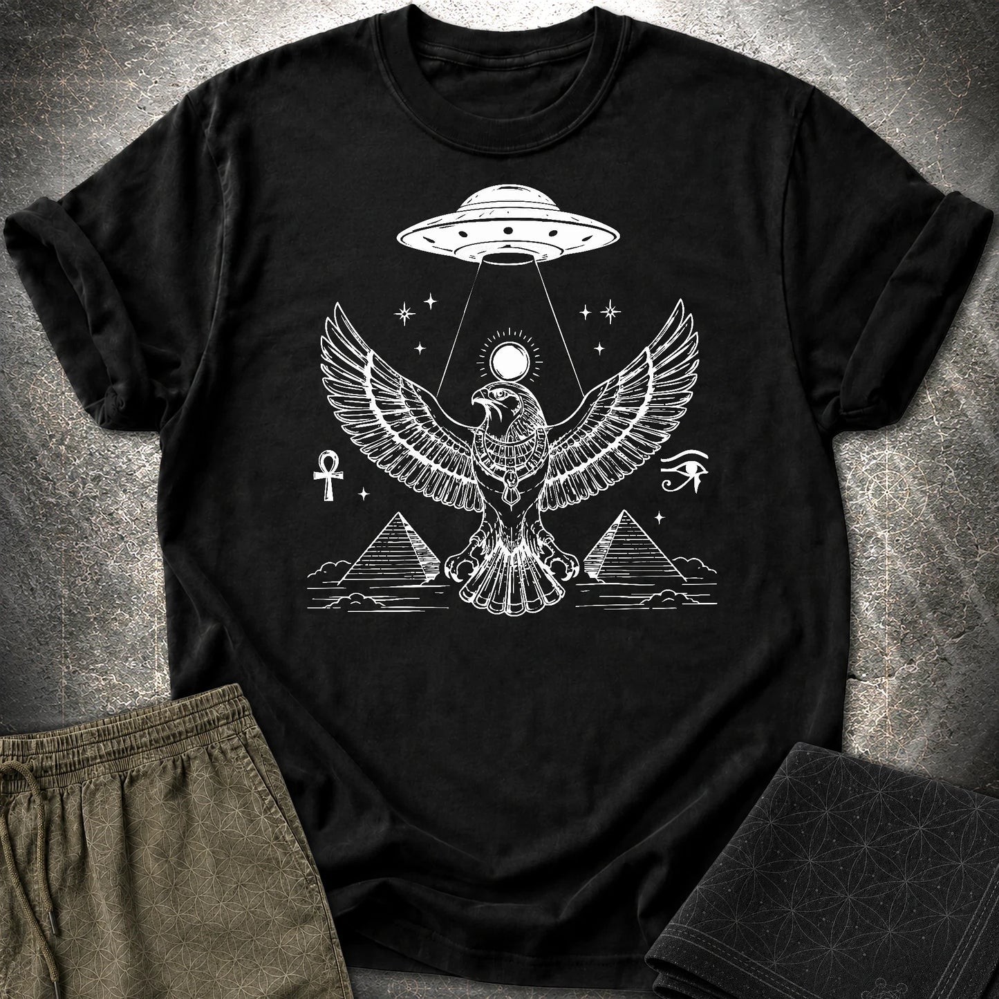 Solar Falcon Beneath the Starship - Solar Falcon Beneath the Starship T-Shirt - Black