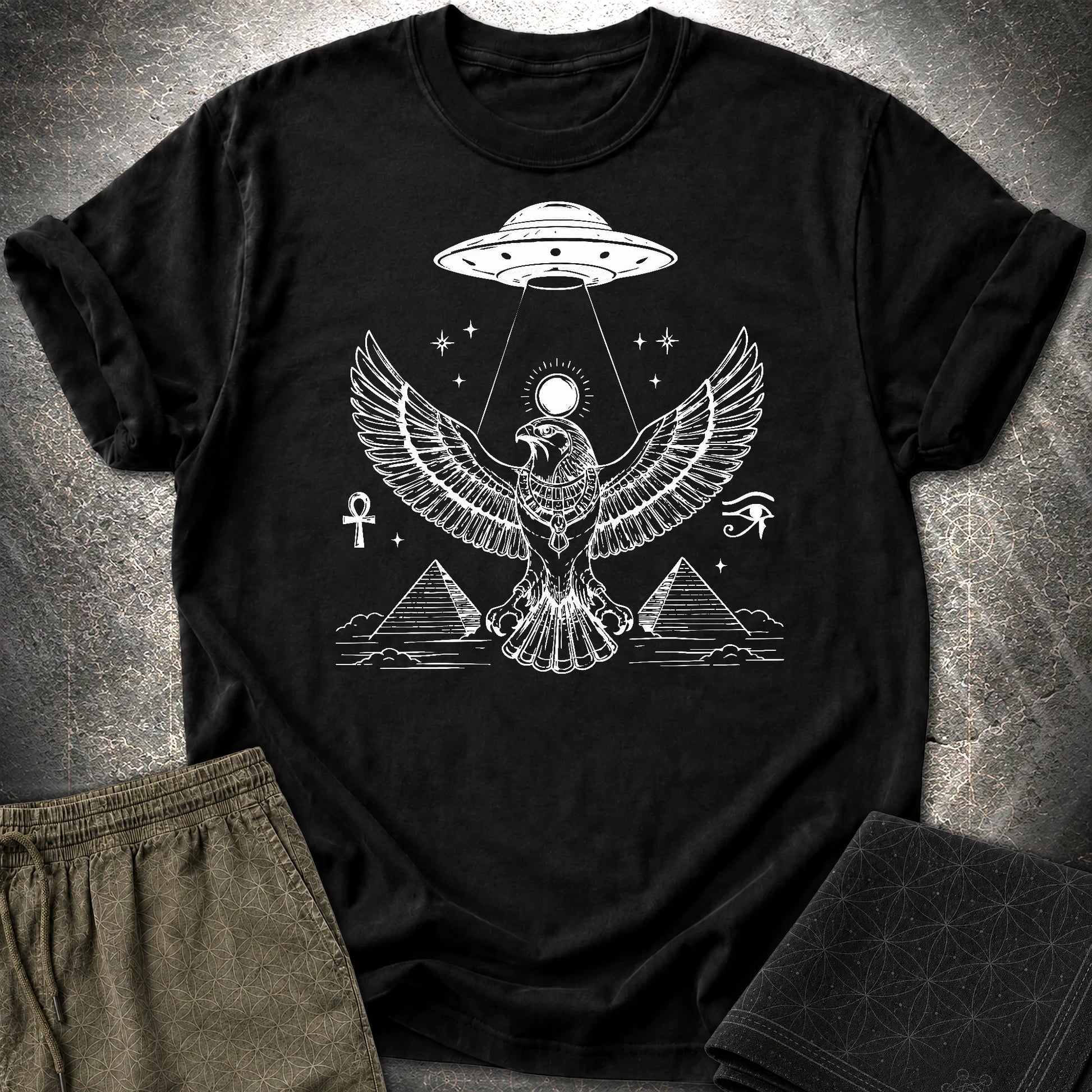 Solar Falcon Beneath the Starship - Solar Falcon Beneath the Starship T-Shirt - Black
