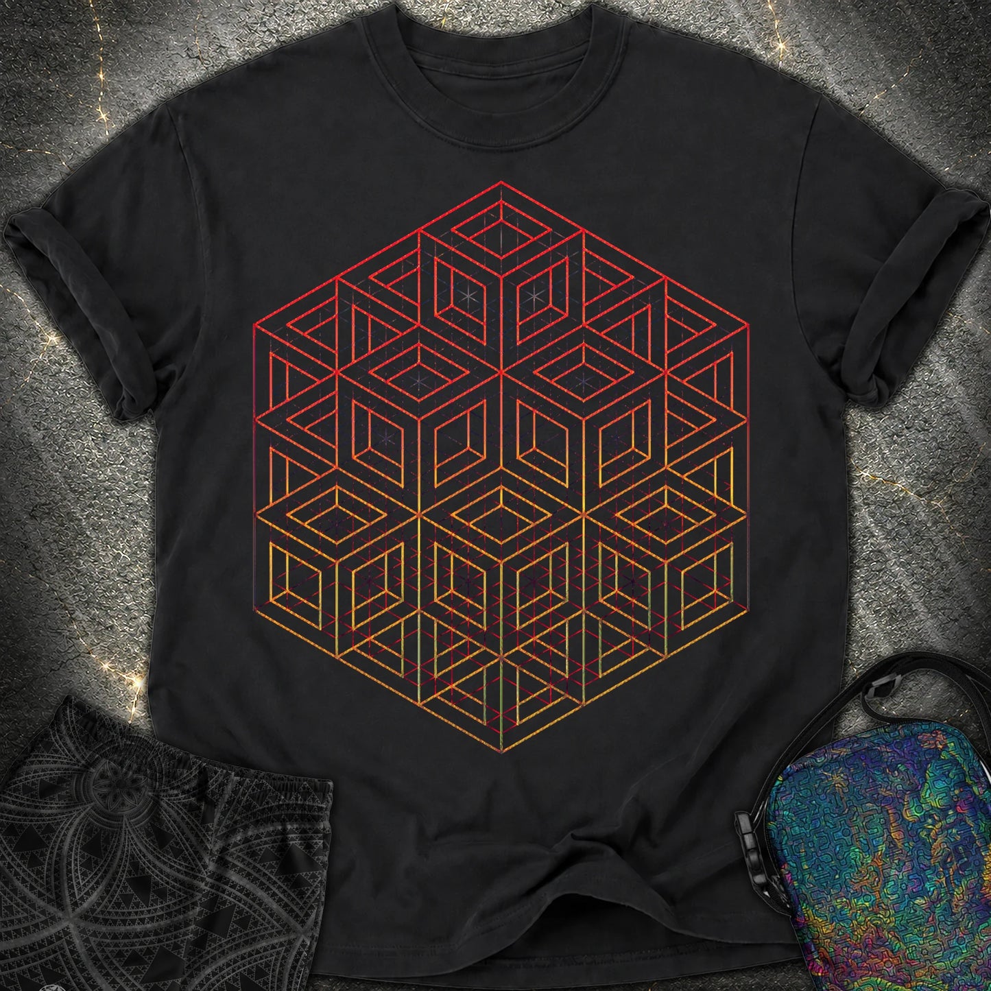 3D Wireframe Cube T-Shirt - 3D Wireframe Cube Comfort T-Shirt - Black