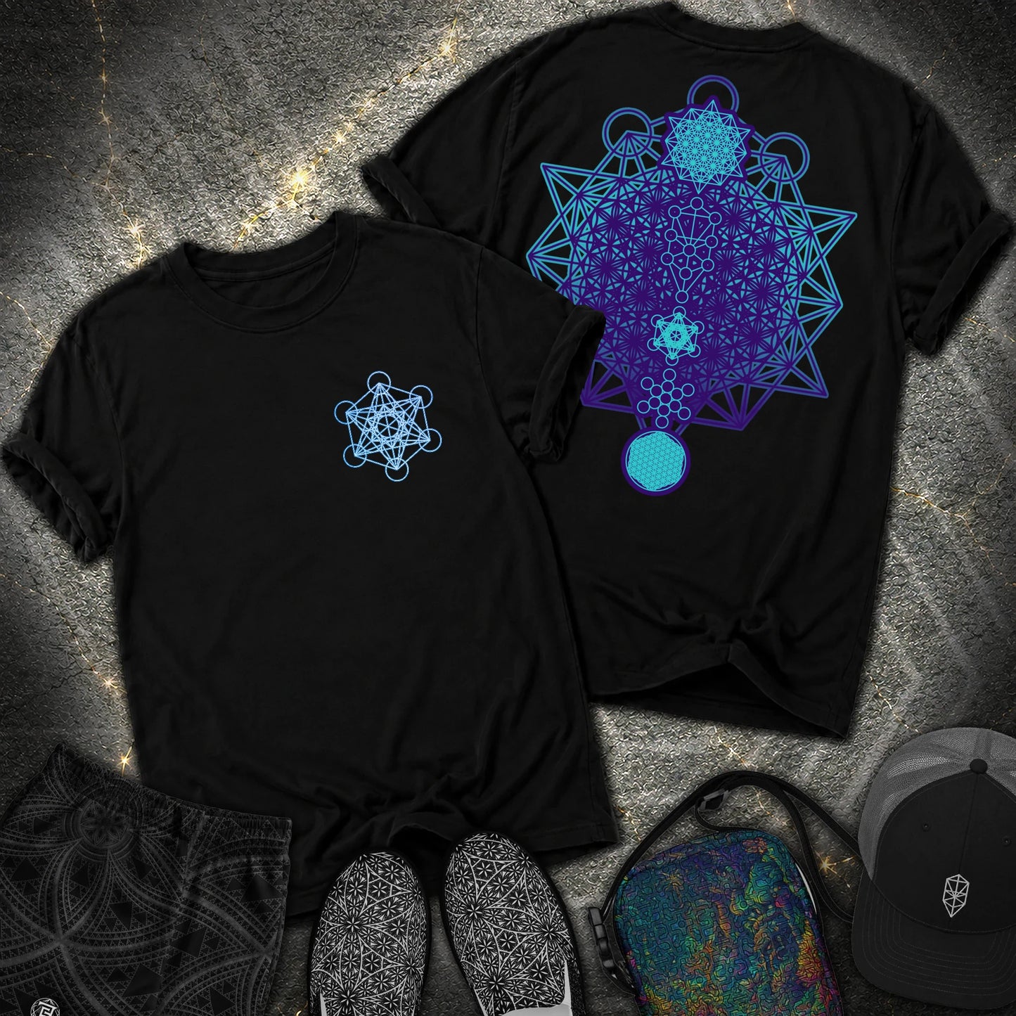 All The Sacred Geometry Comfort 2 Sided T-Shirt - All The Sacred Geometry Comfort 2 Sided T-Shirt - Black