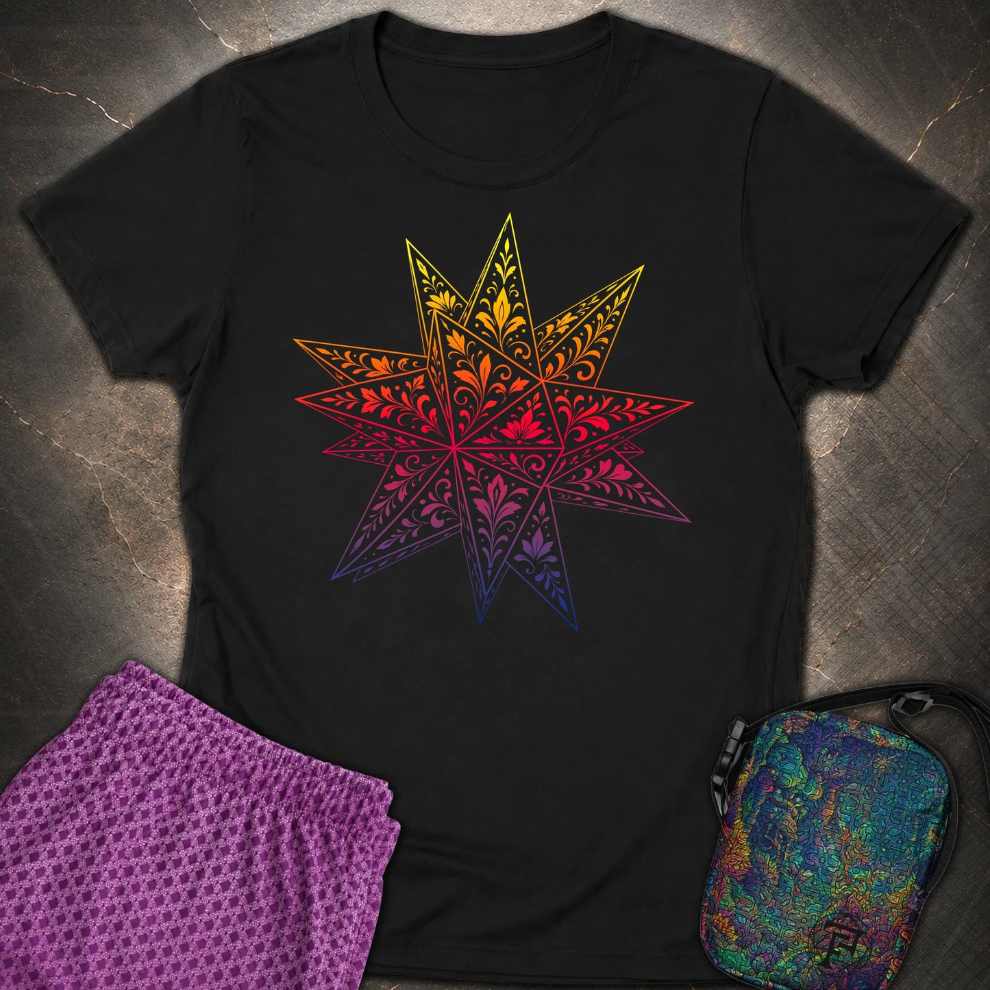Colorful Stellated Dodecahedron - Colorful Stellated Dodecahedron Womens T-Shirt - Black