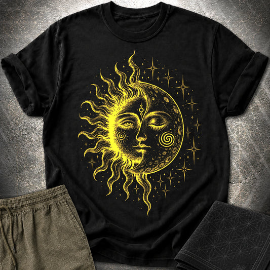 Celestial Sun Moon T-Shirt, Mystic Duality Shirt, Spiritual Cosmic Graphic Tee - Celestial Sun Moon T-Shirt, Mystic Duality Shirt, Spiritual Cosmic Graphic Tee - Black