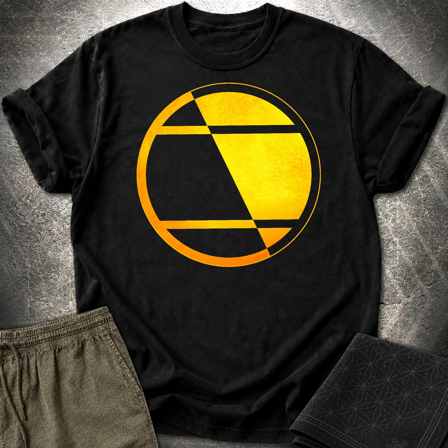 Crop Circle Orange Gold T-Shirt - Crop Circle Orange Gold T-Shirt - Black
