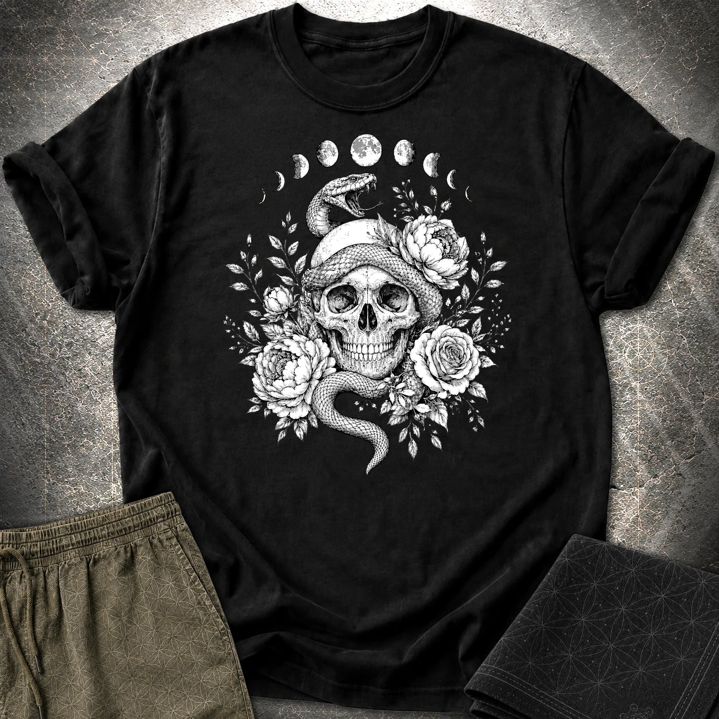 Skull Snake Moon Phases - Skull Snake Moon Phases T-Shirt - Black