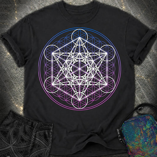 White Metatron Gradient Flower T-Shirt - White Metatron Gradient Flower Comfort T-Shirt - Black