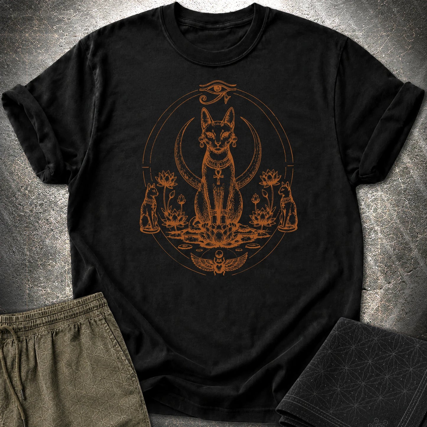 Sacred Cat Among Lotus Blooms - Sacred Cat Among Lotus Blooms T-Shirt - Black