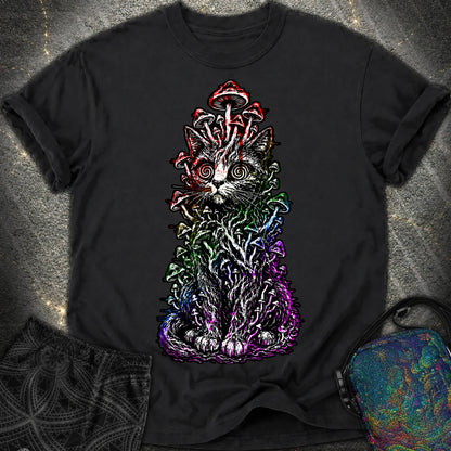 Trippy Mushroom Cat Comfort T-Shirt - Trippy Mushroom Cat Comfort T-Shirt - Black