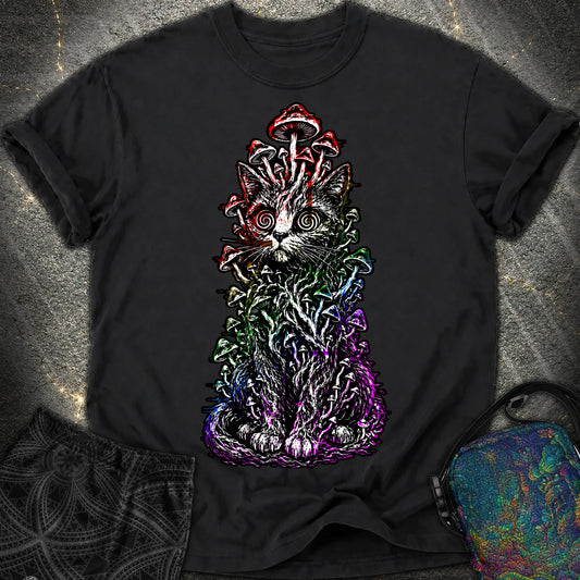 Trippy Mushroom Cat Comfort T-Shirt - Trippy Mushroom Cat Comfort T-Shirt - Black