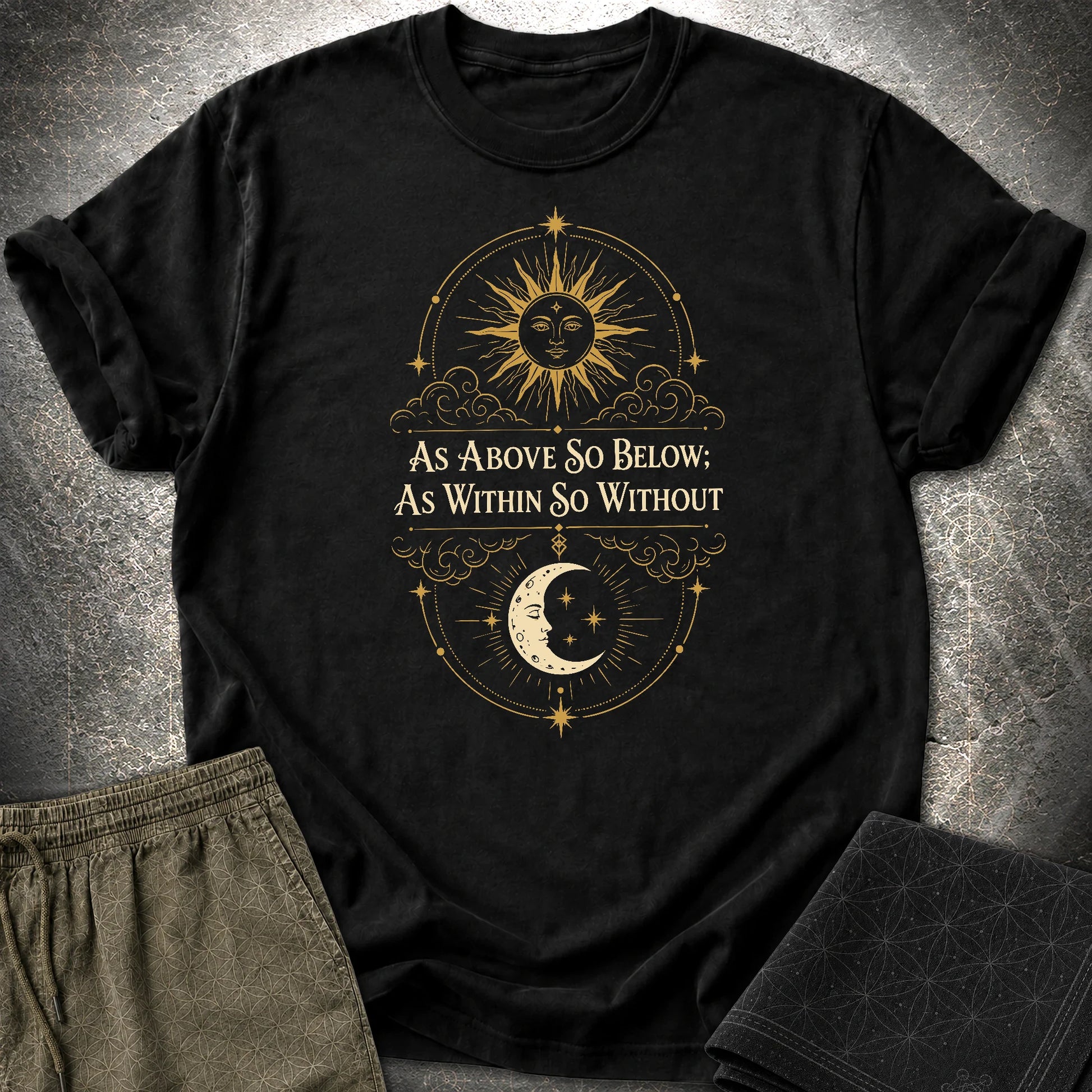 As Above So Below Sun Moon Colored - As Above So Below Sun Moon Colored T-Shirt - Black