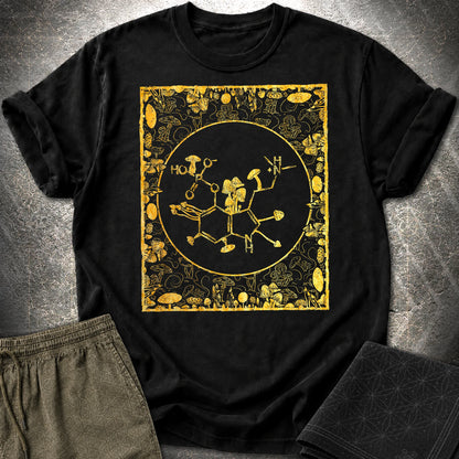 Psilocybin Molecule Mushroom Frame T-Shirt - Psilocybin Molecule Mushroom Frame  T-Shirt - Black
