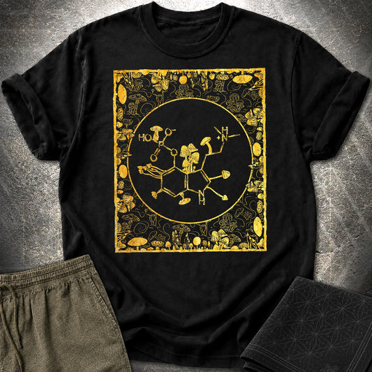 Psilocybin Molecule Mushroom Frame T-Shirt - Psilocybin Molecule Mushroom Frame  T-Shirt - Black