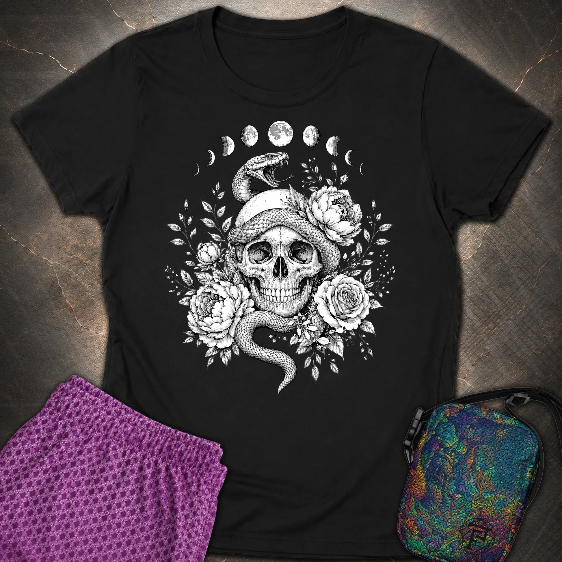 Skull Snake Moon Phases - Skull Snake Moon Phases Womens T-Shirt - Black